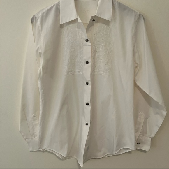 VTG Women’s Foxcroft White Embroidered Buttondown Sz. 4 Metal Buttons Cottage - Picture 1 of 8